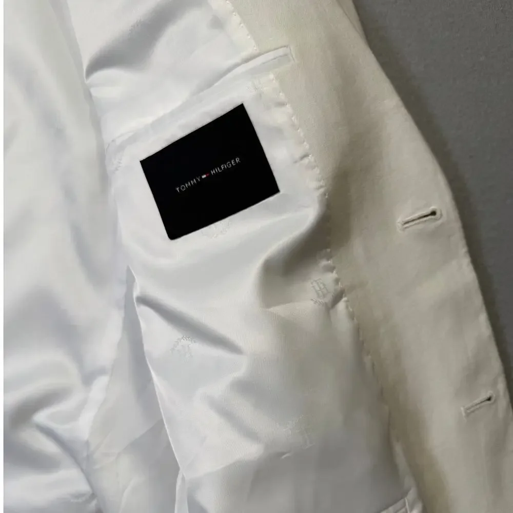Tommy Hilfiger Men's Modern-Fit 100% Linen Sport Coat white 44L $295